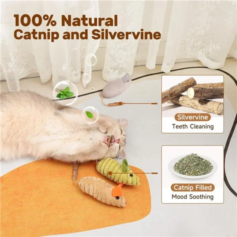 Cat Toys: 3pcs Squeak Mice Interactive Catnip Silvervine Animals